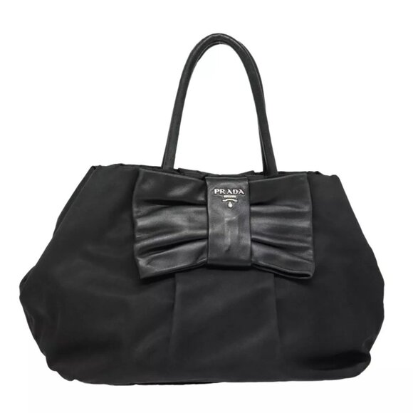 PRADA Ribbon Hand Bag Nylon Black Auth